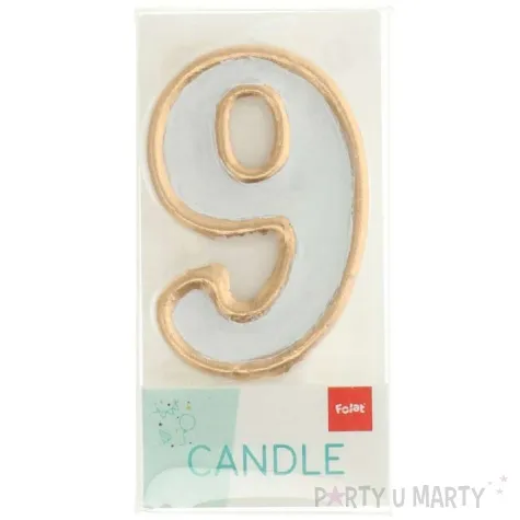swieczka na tort cyfra 9 chique gold folat 9 cm