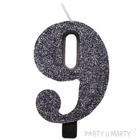 swieczka na tort cyfra 9 czarna brokatowa givi 9 5 cm