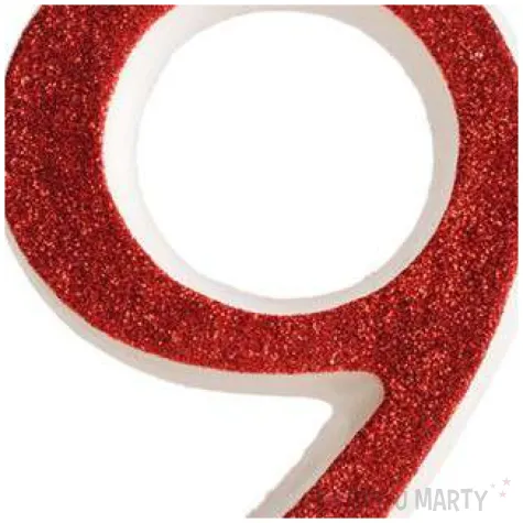 swieczka na tort cyfra 9 czerwona brokatowa dekora
