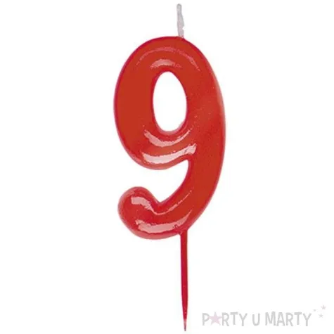 swieczka na tort cyfra 9 czerwona dekora 5 5 cm