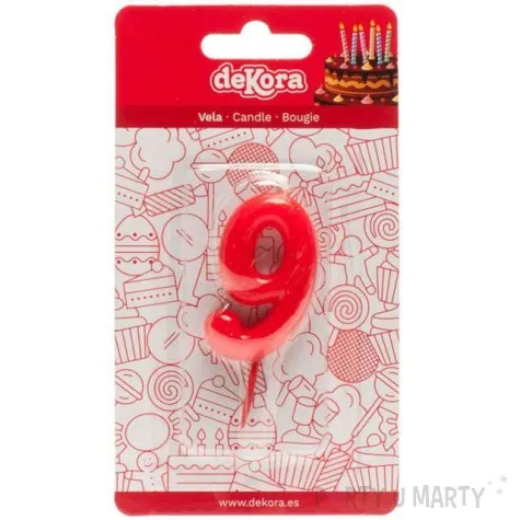 swieczka na tort cyfra 9 czerwona dekora 5 5 cm