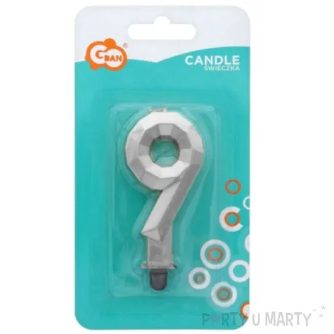 swieczka na tort cyfra 9 diament srebrna godan 7 6 cm