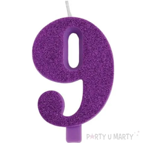 swieczka na tort cyfra 9 fioletowa brokatowa givi 9 5 cm