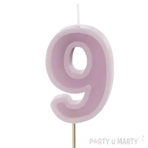 swieczka na tort cyfra 9 fioletowy partydeco 10 cm