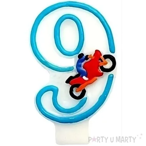 swieczka na tort cyfra 9 motor blekitny godan 7 5 cm