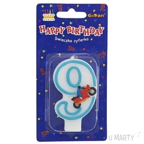 swieczka na tort cyfra 9 motor blekitny godan 7 5 cm