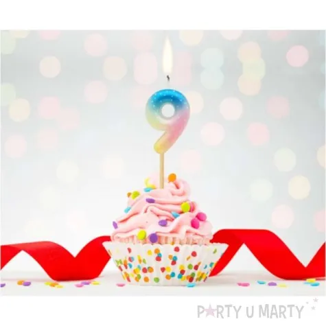 swieczka na tort cyfra 9 piker teczowa godan 4 5 cm