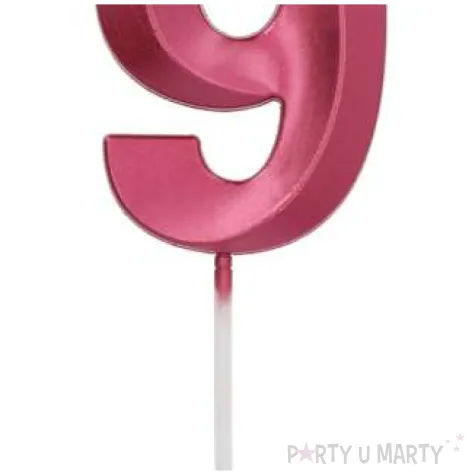 swieczka na tort cyfra 9 rozowa folat 7 cm