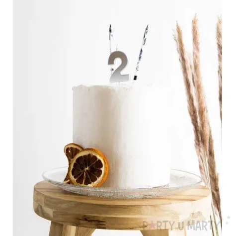 swieczka na tort cyfra 9 srebrna folat 8 cm