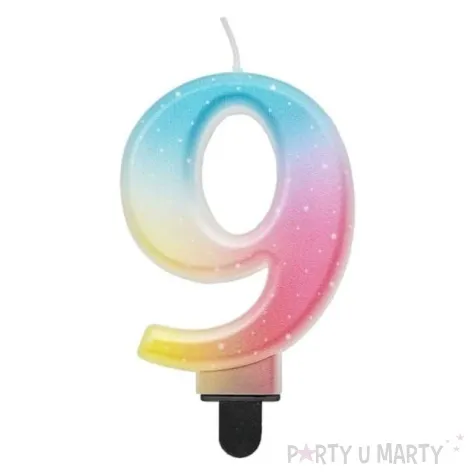 swieczka na tort cyfra 9 teczowa godan 8 cm