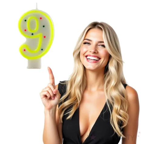 swieczka na tort cyfra 9 w kropki zolta tamipol 7 5 cm