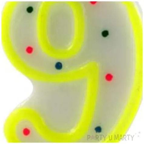 swieczka na tort cyfra 9 w kropki zolta tamipol 7 5 cm