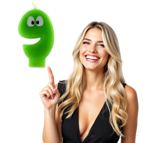 swieczka na tort cyfra 9 z oczami zielona tamipol 7 5 cm