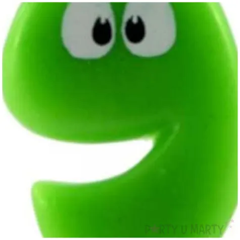 swieczka na tort cyfra 9 z oczami zielona tamipol 7 5 cm