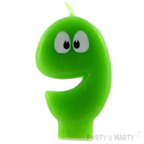 swieczka na tort cyfra 9 z oczami zielona tamipol 7 5 cm