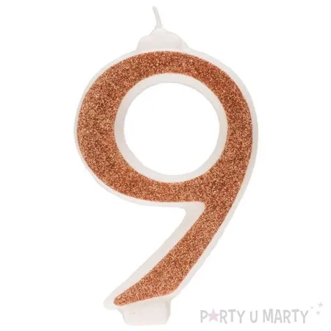 swieczka na tort cyfra 9 zlota brokatowa dekora