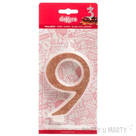 swieczka na tort cyfra 9 zlota brokatowa dekora