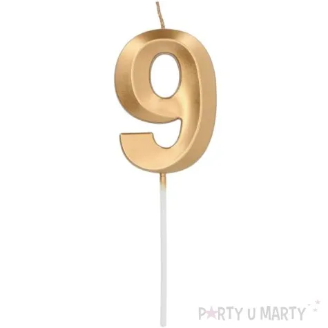 swieczka na tort cyfra 9 zlota folat 7 cm