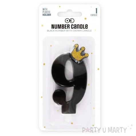 swieczka na tort cyfra 9 zlota korona czarny partypal 8 8 cm