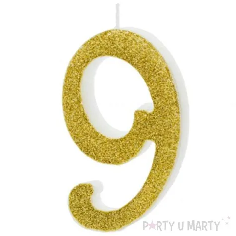 swieczka na tort cyfra 9 zlota partydeco 1 szt