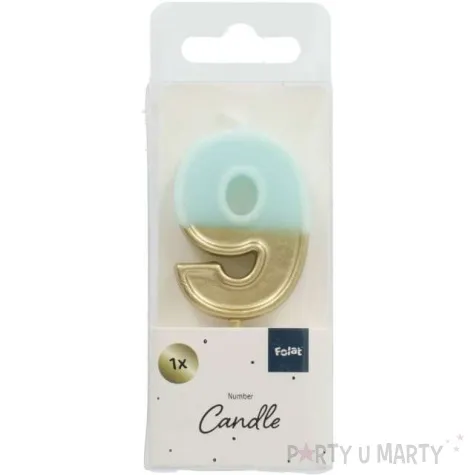 swieczka na tort cyfra 9 zloto niebieska folat 5 cm