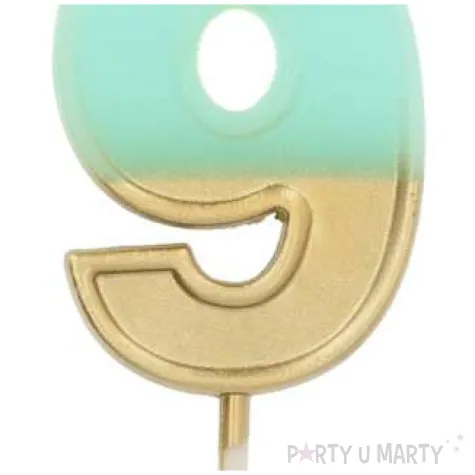 swieczka na tort cyfra 9 zloto niebieska folat 5 cm