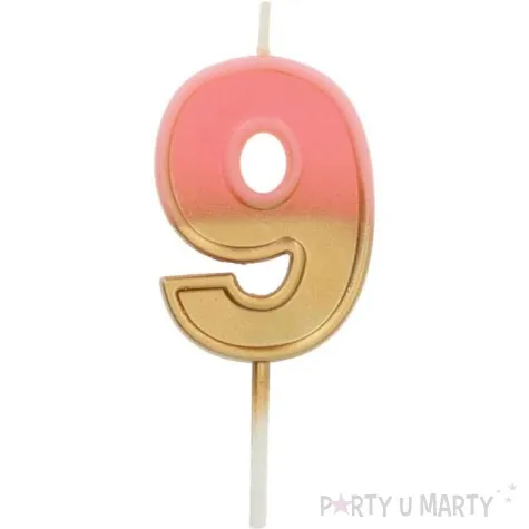 swieczka na tort cyfra 9 zloto rozowa folat 5 cm
