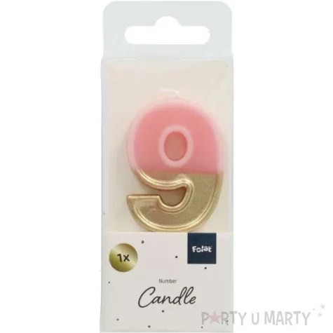 swieczka na tort cyfra 9 zloto rozowa folat 5 cm