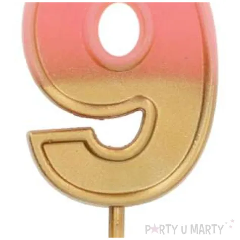 swieczka na tort cyfra 9 zloto rozowa folat 5 cm