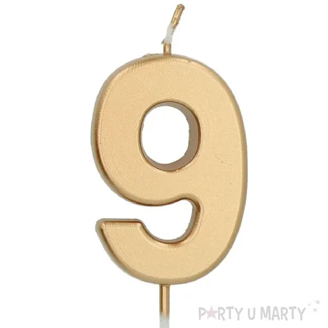 swieczka na tort cyfra 9 zloty folat 8 cm