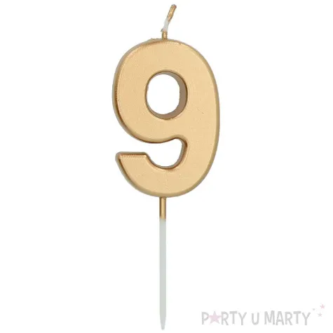 swieczka na tort cyfra 9 zloty folat 8 cm