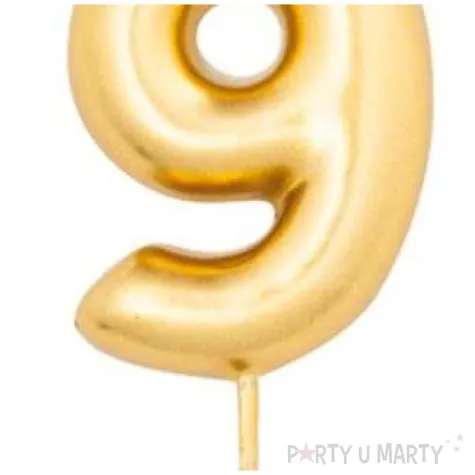 swieczka na tort cyfra 9 zloty metalik givi 8 cm