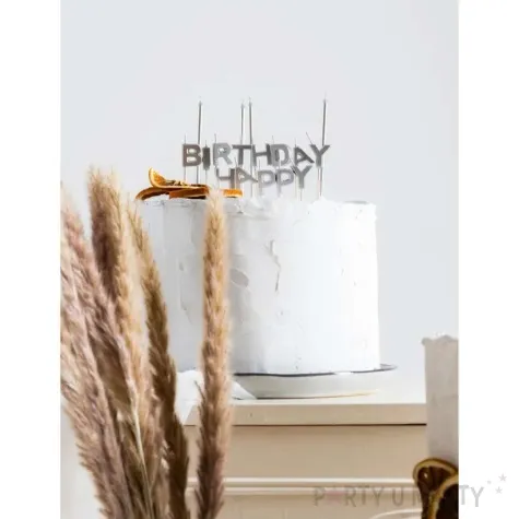swieczka na tort happy birthday srebrny folat 8 cm