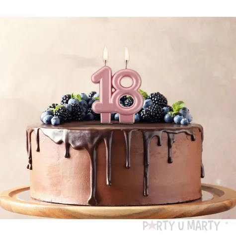 swieczka na tort liczba 18 beauty and charm rozowe zloto godan 8 cm