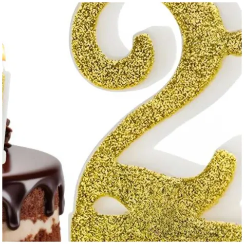 swieczka na tort liczba 21 brokatowa zloty partydeco 8 5 cm