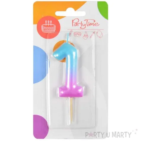 swieczka na tort ombre cyfra 1 fioletowo niebieska arpex 6 cm