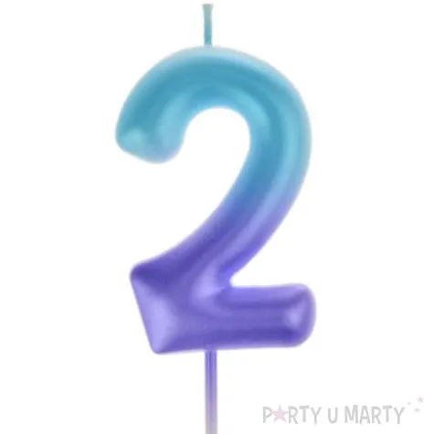 swieczka na tort ombre cyfra 2 fioletowo niebieska arpex 6 cm