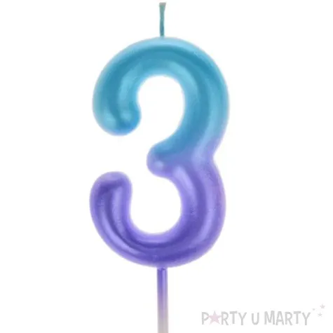 swieczka na tort ombre cyfra 3 fioletowo niebieska arpex 6 cm