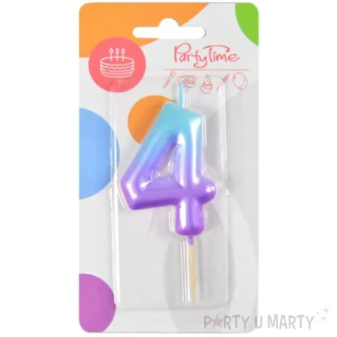 swieczka na tort ombre cyfra 4 fioletowo niebieska arpex 6 cm