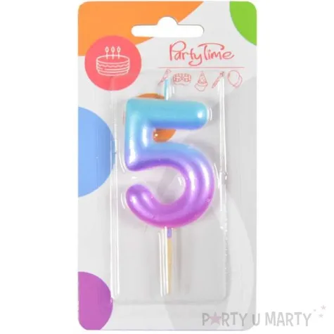 swieczka na tort ombre cyfra 5 fioletowo niebieska arpex 6 cm