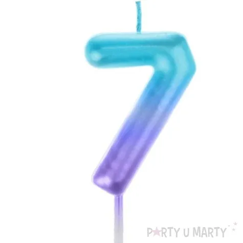 swieczka na tort ombre cyfra 7 fioletowo niebieska arpex 6 cm