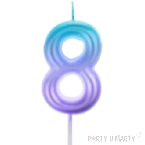swieczka na tort ombre cyfra 8 fioletowo niebieska arpex 6 cm