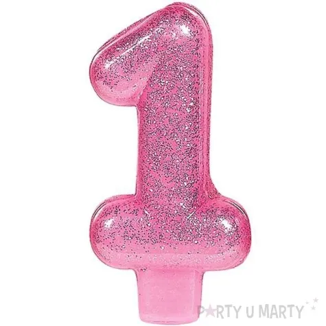 swieczka na tort rozowa cyfra 1 amscan brokat 7 5 cm