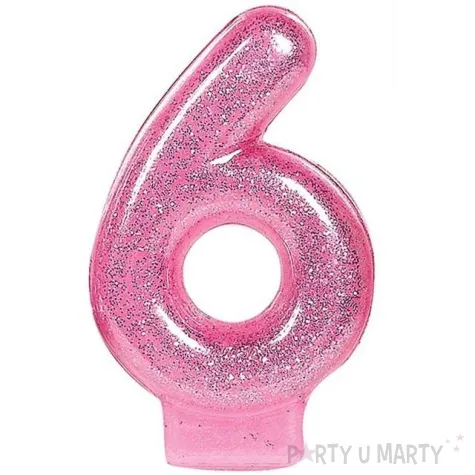 swieczka na tort rozowa cyfra 6 amscan brokat 7 5 cm