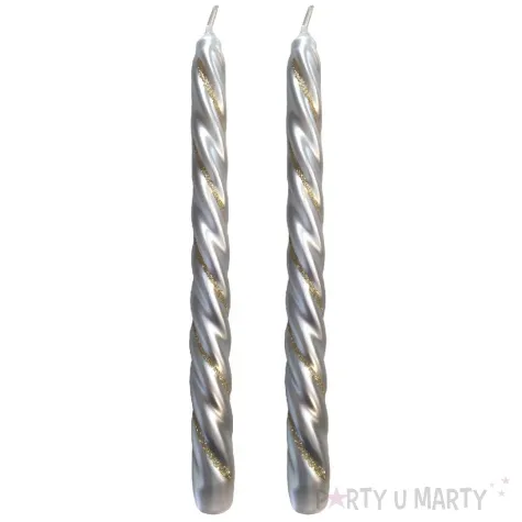 swieczka spiralna stozkowa srebrna z brokatem ravi 2 szt