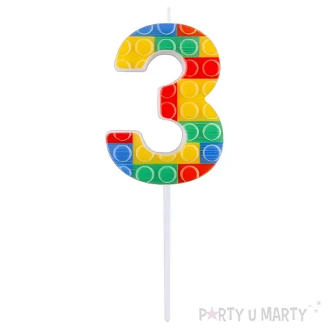 swieczka urodzinowa na tort cyfra 3 klocki dekoracja na urodziny 10 5 cm