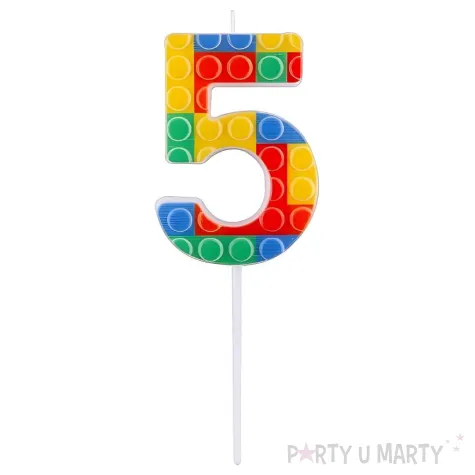 swieczka urodzinowa na tort cyfra 5 klocki dekoracja na urodziny 10 5 cm