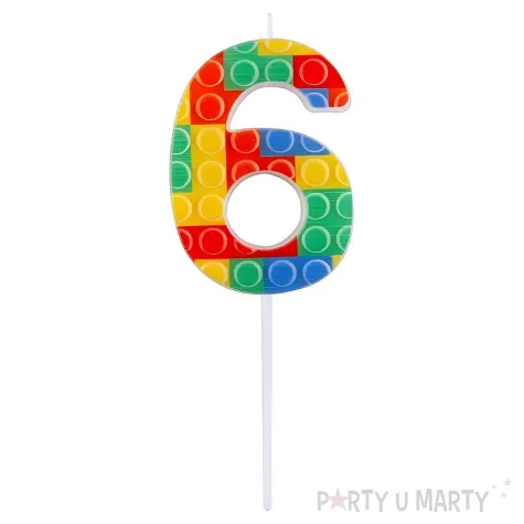 swieczka urodzinowa na tort cyfra 6 klocki dekoracja na urodziny 10 5 cm