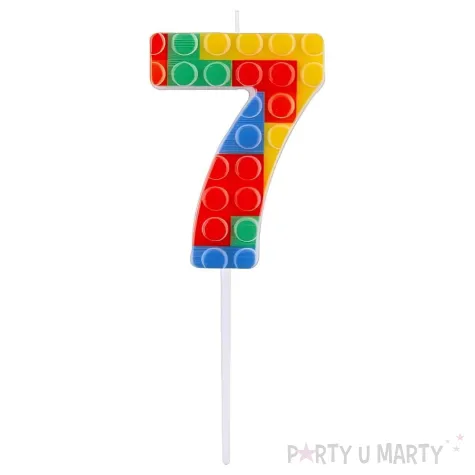 swieczka urodzinowa na tort cyfra 7 klocki dekoracja na urodziny 10 5 cm