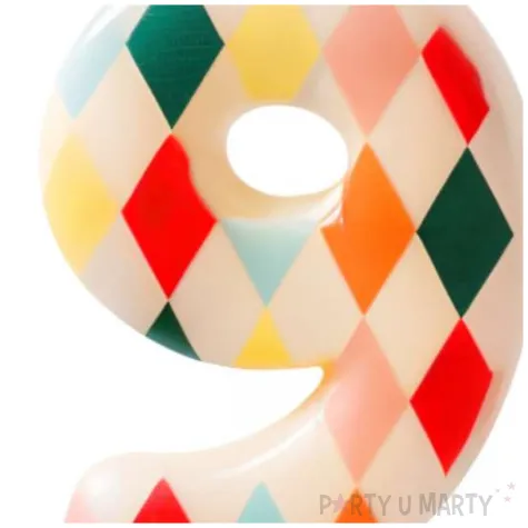 swieczka urodzinowa na tort cyfra 9 dekoracja na urodziny kolorowe romby 8 5 cm